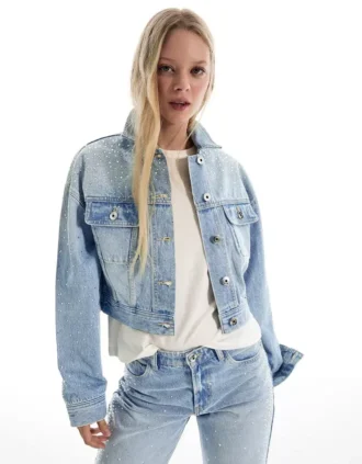 Kısa Denim Rhinestone Ceket – Ceketler ve Trençkotlar