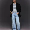Kıvrımlı Paçalı Yüksek Bel Straight Wide Leg Kot Pantolonlar – Pantolonlar