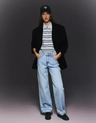 Kıvrımlı Paçalı Yüksek Bel Straight Wide Leg Kot Pantolonlar – Pantolonlar