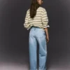 Kıvrımlı Paçalı Yüksek Bel Straight Wide Leg Kot Pantolonlar – Pantolonlar