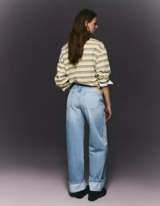 Kıvrımlı Paçalı Yüksek Bel Straight Wide Leg Kot Pantolonlar – Pantolonlar