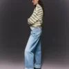 Kıvrımlı Paçalı Yüksek Bel Straight Wide Leg Kot Pantolonlar – Pantolonlar