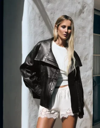 Leather Huni Yaka Ceket – Kadın
