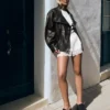 Leather Huni Yaka Ceket – Kadın