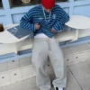 Nakışlı Çizgili Bol Kesim Fit Kazak