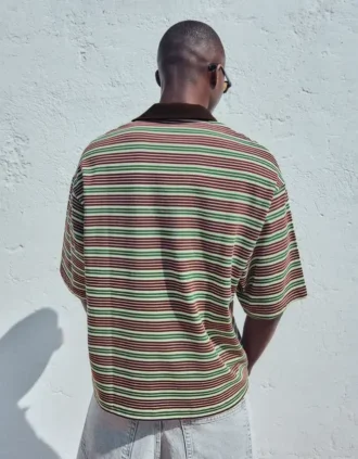 Nakışlı Çizgili Kısa Kollu Polo Şort – T-shirtler ve Polo Yaka Tişörtler