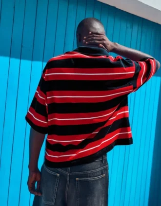 Nakışlı Çizgili Kısa Kollu Polo Şort – T-shirtler ve Polo Yaka Tişörtler