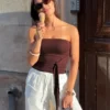 Önden bağlamalı bandeau üst – #Bershkastyle – Kadın