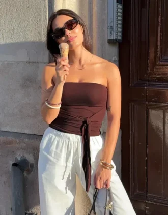 Önden bağlamalı bandeau üst – #Bershkastyle – Kadın