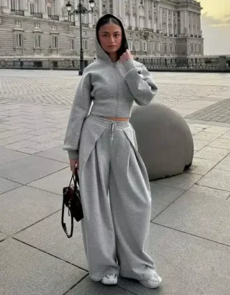 Neopren Efektli, Stopperlı Wide Leg Pantolonlar – #Bershkastyle – Kadın