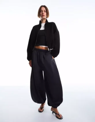 Neopren Etkili Balon Kesim Fermuarlı Sweatshirt