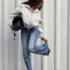 Neopren Etkili Balon Kesim Fermuarlı Sweatshirt