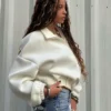 Neopren Etkili Balon Kesim Fermuarlı Sweatshirt
