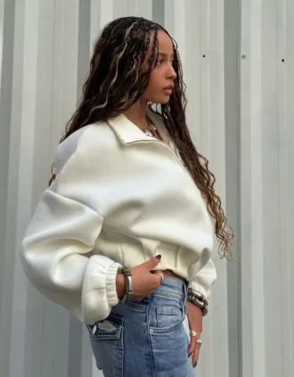 Neopren Etkili Balon Kesim Fermuarlı Sweatshirt