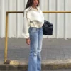 Neopren Etkili Balon Kesim Fermuarlı Sweatshirt