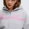 Oversize Baskılı Fermuarlı Kapüşonlu Sweatshirt