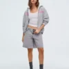 Oversize Baskılı Fermuarlı Kapüşonlu Sweatshirt