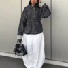 Oversize Dokulu Denim Ceket