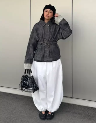 Oversize Dokulu Denim Ceket