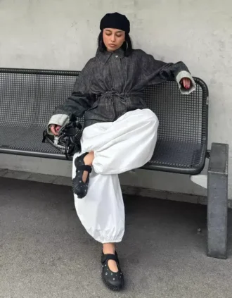 Oversize Dokulu Denim Ceket