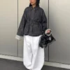 Oversize Dokulu Denim Ceket