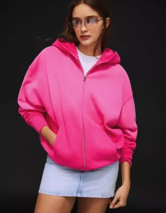 Oversize Fermuarlı Kapüşonlu Sweatshirt