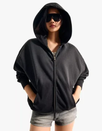 Oversize Fermuarlı Kapüşonlu Sweatshirt