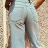 Parlak Yüksek Bel Straight Paça Kot Pantolon