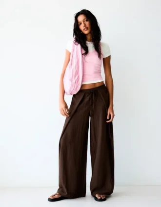 Pileli Rustik Wide Leg Pantolon