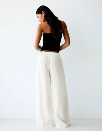 Pileli Rustik Wide Leg Pantolon