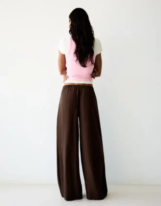 Pileli Rustik Wide Leg Pantolon