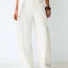 Pileli Rustik Wide Leg Pantolon