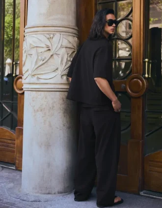 Pileli Süper Bol Yarı Jogger Pantolonlar