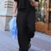 Pileli Süper Bol Yarı Jogger Pantolonlar