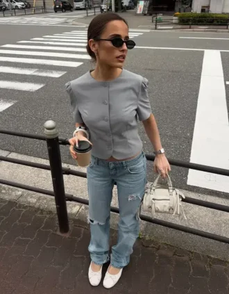 Pofuk Kollu Şortlar Kollu Blazer