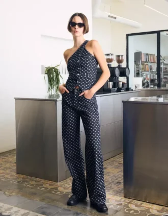 Polka Noktalı Yüksek Bel Straight Kot Pantolon