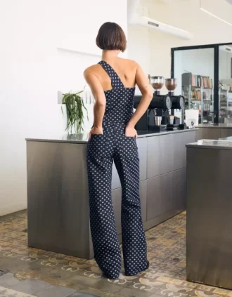 Polka Noktalı Yüksek Bel Straight Kot Pantolon