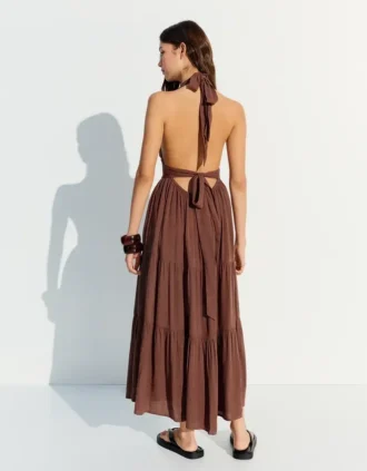 Rustik Halter Yaka Uzun Elbise