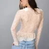 Uzun Kollu Fırfırlı Sarı Dantel T-shirt