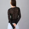 Uzun Kollu Fırfırlı Sarı Dantel T-shirt