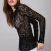 Uzun Kollu Fırfırlı Sarı Dantel T-shirt