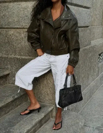 Yaka Detaylı Faux Leather Ceket – Ceketler ve Trençkotlar
