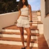 Yaka Kuşaklı Fırfırlı Mini Etek