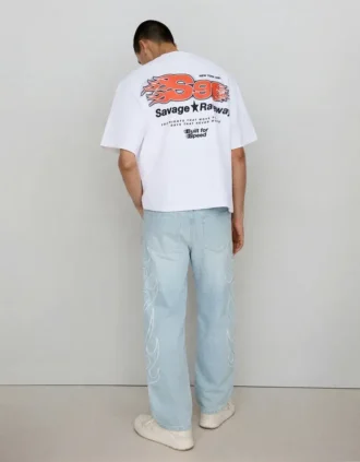 Yamalı Bol Kesim Kot Pantolon