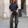 Yüksek Bel Straight Wide Leg Kot Pantolon – Pantolonlar