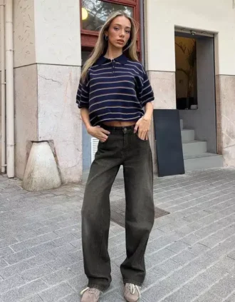 Yüksek Bel Straight Wide Leg Kot Pantolon – Pantolonlar