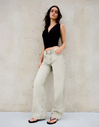 Yüksek Bel Straight Wide Leg Kot Pantolon – Pantolonlar
