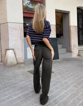 Yüksek Bel Straight Wide Leg Kot Pantolon – Pantolonlar