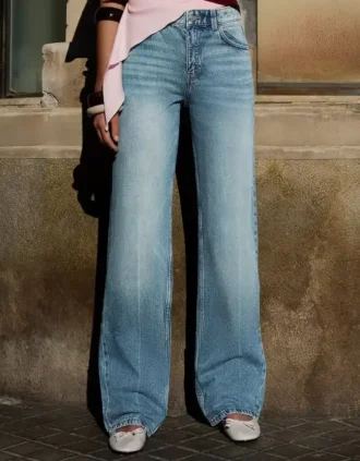 Yüksek Bel Straight Wide Leg Kot Pantolon – Pantolonlar