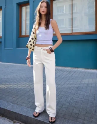 Yüksek Bel Straight Wide Leg Kot Pantolonlar – Pantolonlar – Kadın